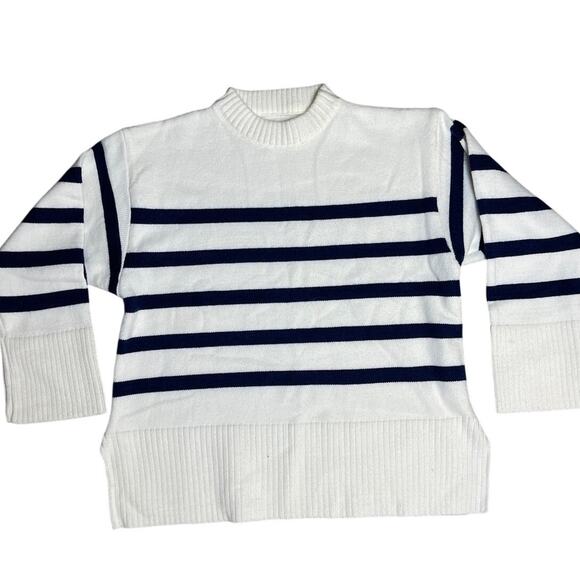Nautical Striped Crewneck Boxed Cozy Stretchy Banded Sweater Size Medium - Picture 3 of 8